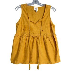 Knox Rose‎ Eyelet Lace Top Womens S Mustard Yellow Gold Boho Summer Cotton